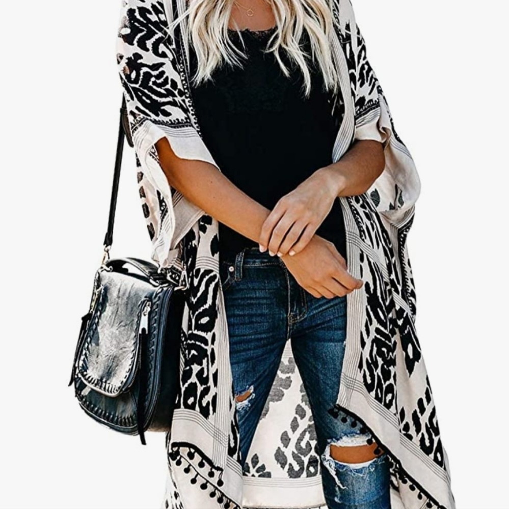 L.I.F.E. Black & White Floral Kimono / Cover Up